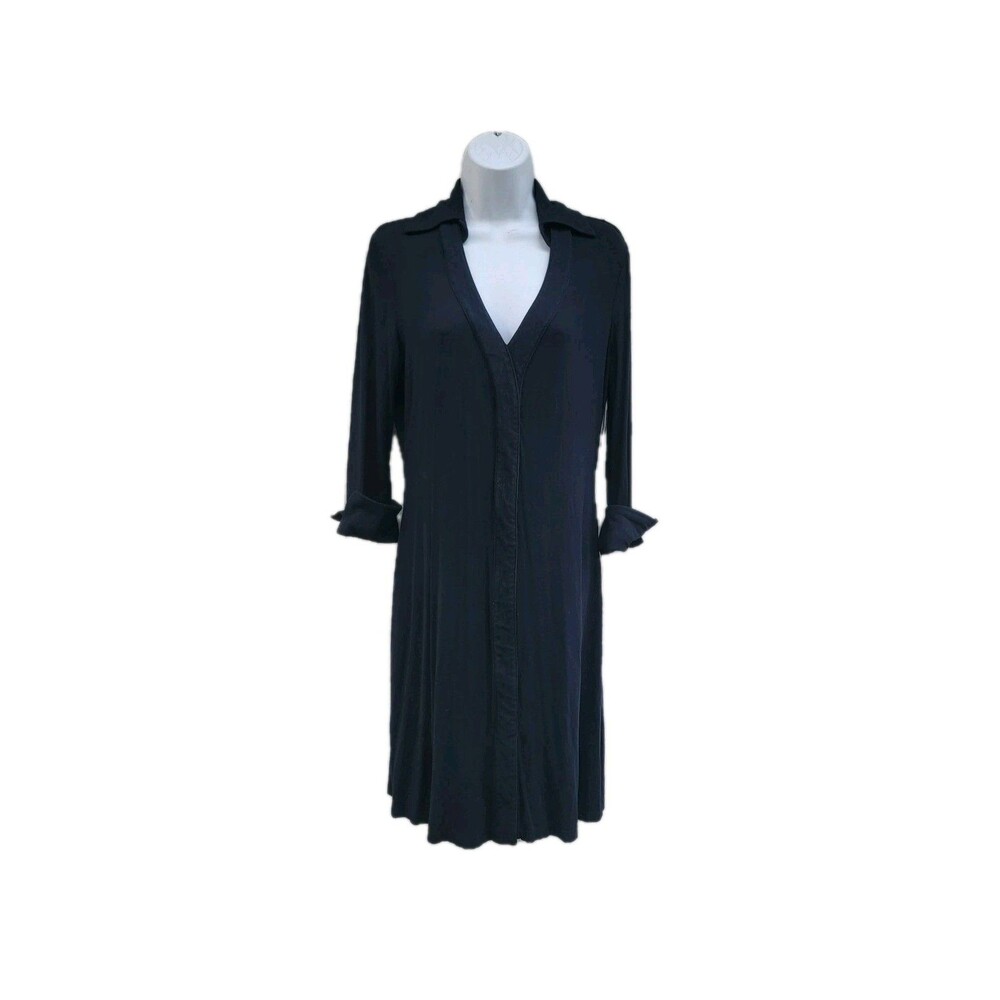 Karen Alexander Boston Proper Black Midi  Dress V-Neck 3/4 Sleeve Sz M Academia